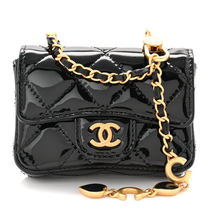 Patent Enamel Quilted Coco Hearts Clutch With Chain Black