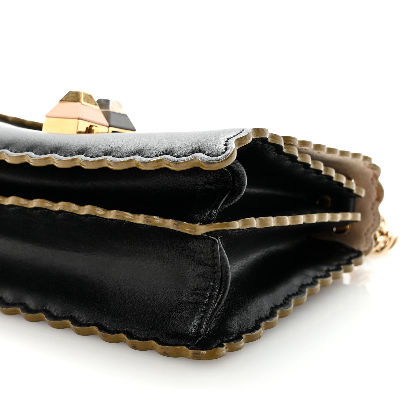 Vitello Liberty Scalloped Studded Small Kan I Shoulder Bag Black