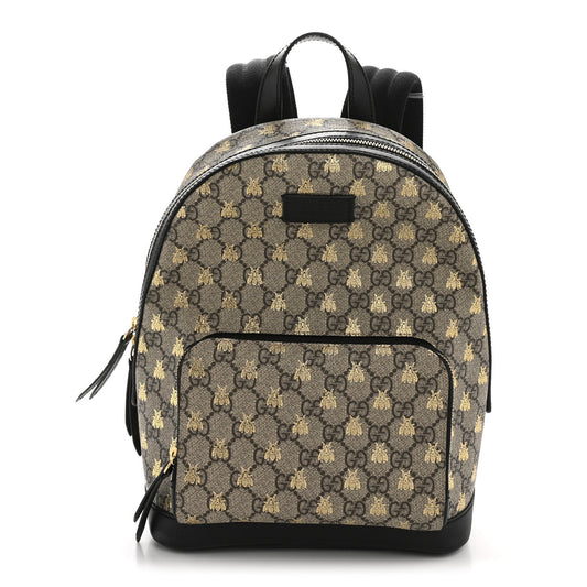 GG Supreme Monogram Bees Print Small Day Backpack Beige Oro Black