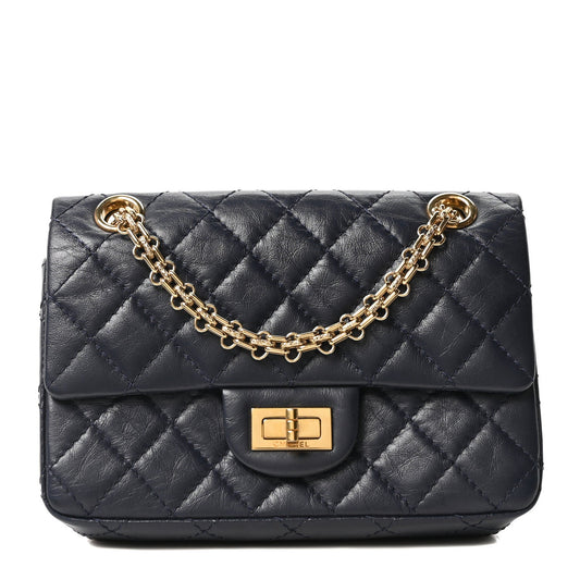 Aged Calfskin Quilted 2.55 Reissue Mini Flap Navy