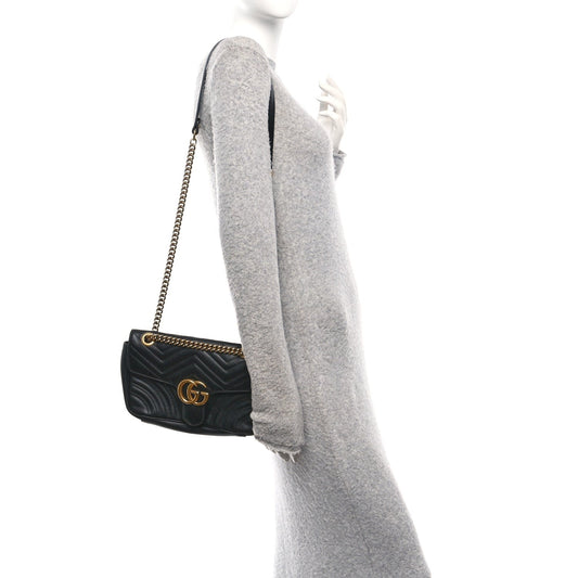 Calfskin Matelasse Small GG Marmont Shoulder Bag Black