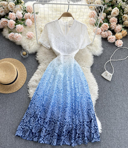 Cute V Neck A Line Lace Dress P332