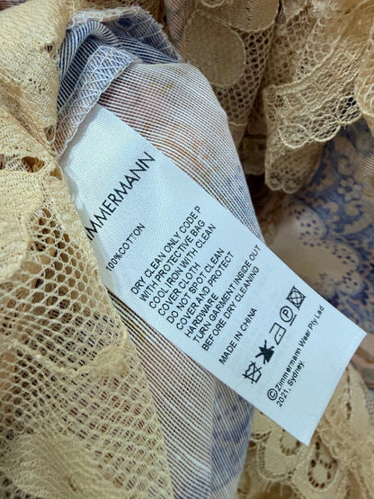 Zimmermann Rebellion Lace-Up Mini Dress Tan Floral Cotton 335960