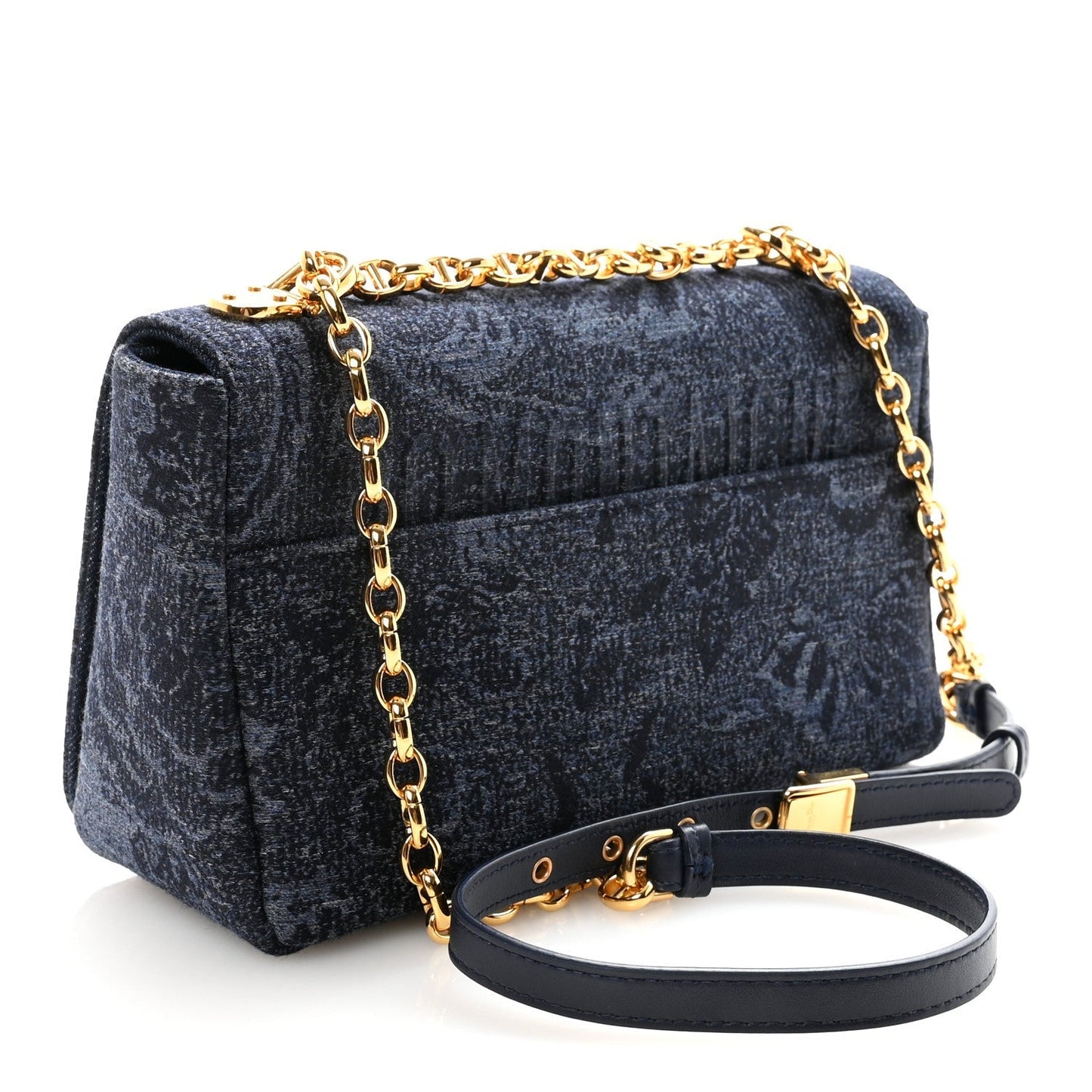 Denim Brocart Print Medium Caro Bag Blue