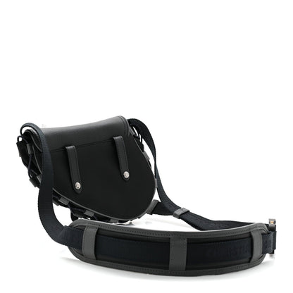 X SACAI Grained Calfskin Technical Fabric Mens Saddle Bag Black