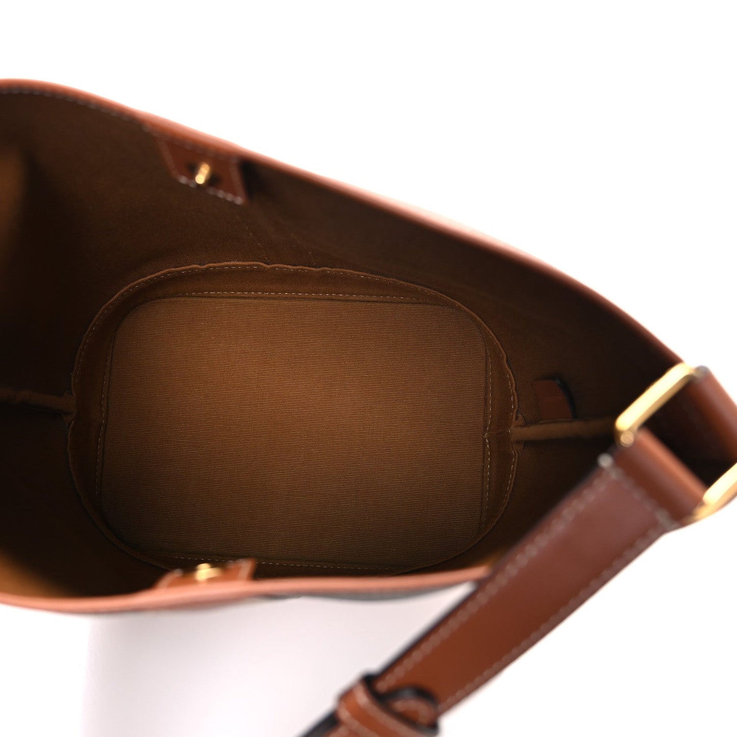 Triomphe Canvas Calfskin Small Bucket Bag Tan