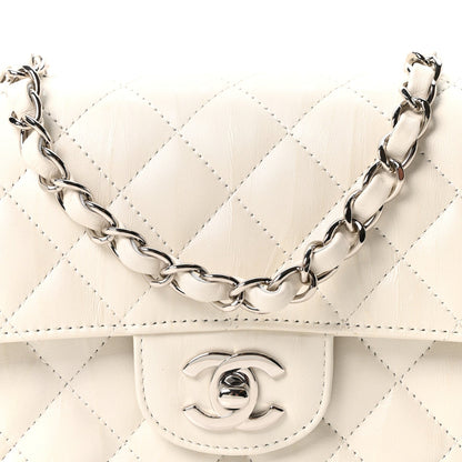 Iridescent Calfskin Quilted Mini Rectangular Flap White