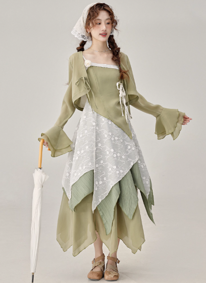 Beautiful irregular green suspender dress popular women's clothing this year R1927