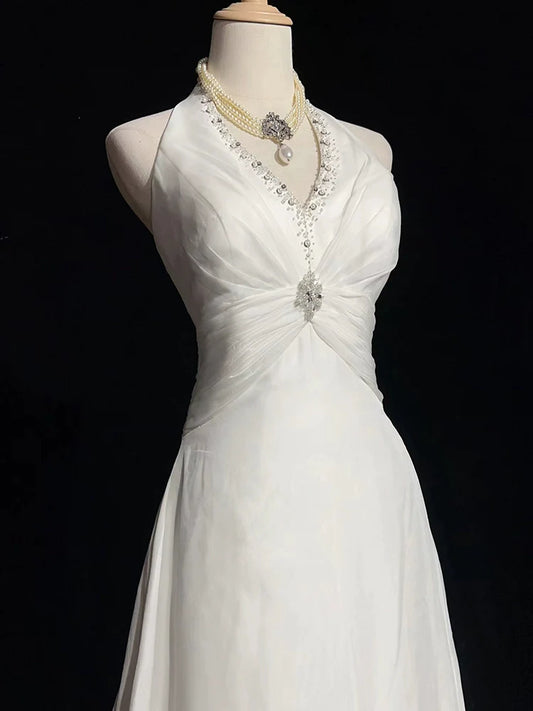 A Line Halter Neck Wedding Dresses Long Bridal Gown      S7220