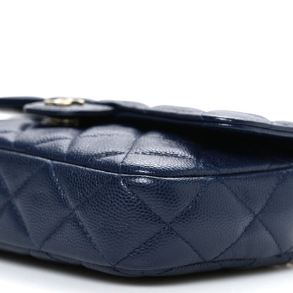 Caviar Quilted Flap Phone Holder With Chain Navy Blue
