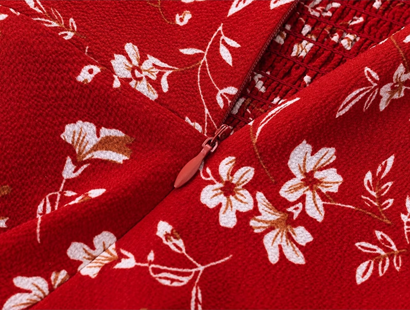 2025 Summer New Red Floral Sexy V-neck Mid-length Holiday Suspender Dress R0919