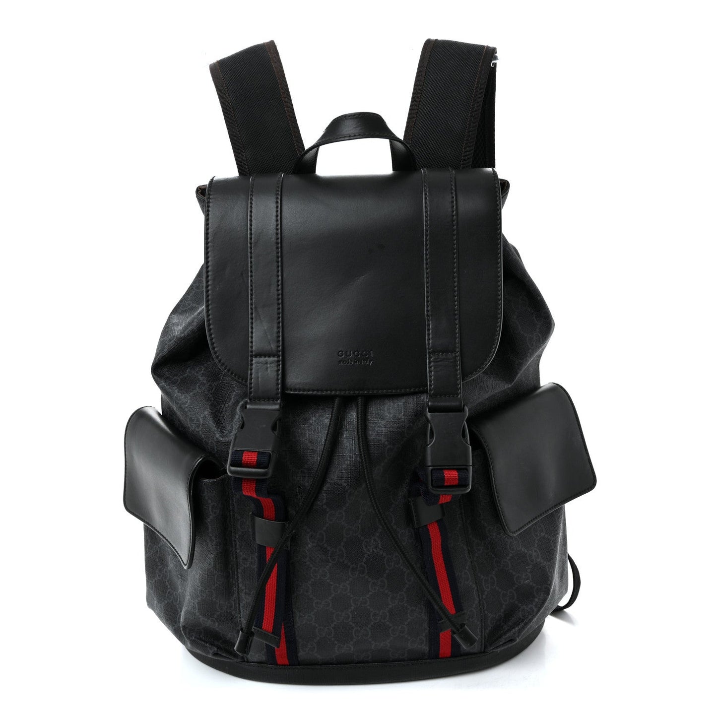 Soft GG Supreme Monogram Calfskin Web Double Buckle Backpack Black