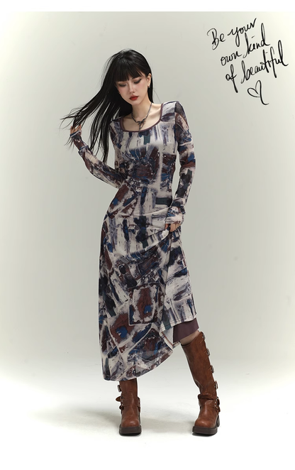 New Fashion Floral Pattern Design Women Long-sleeved Dress TP2942