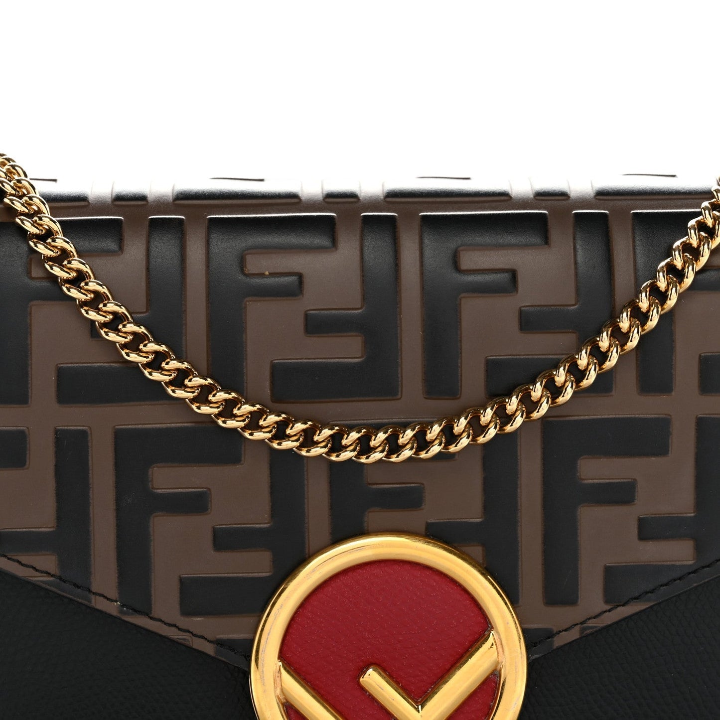 Vitello Cruise F is Fendi Bi-Color FF 1974 Embossed Medium Envelope Wallet On Chain Black Maya