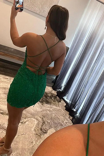 Lace Detail Bodycon Homecoming Dress with Corset-Style Back