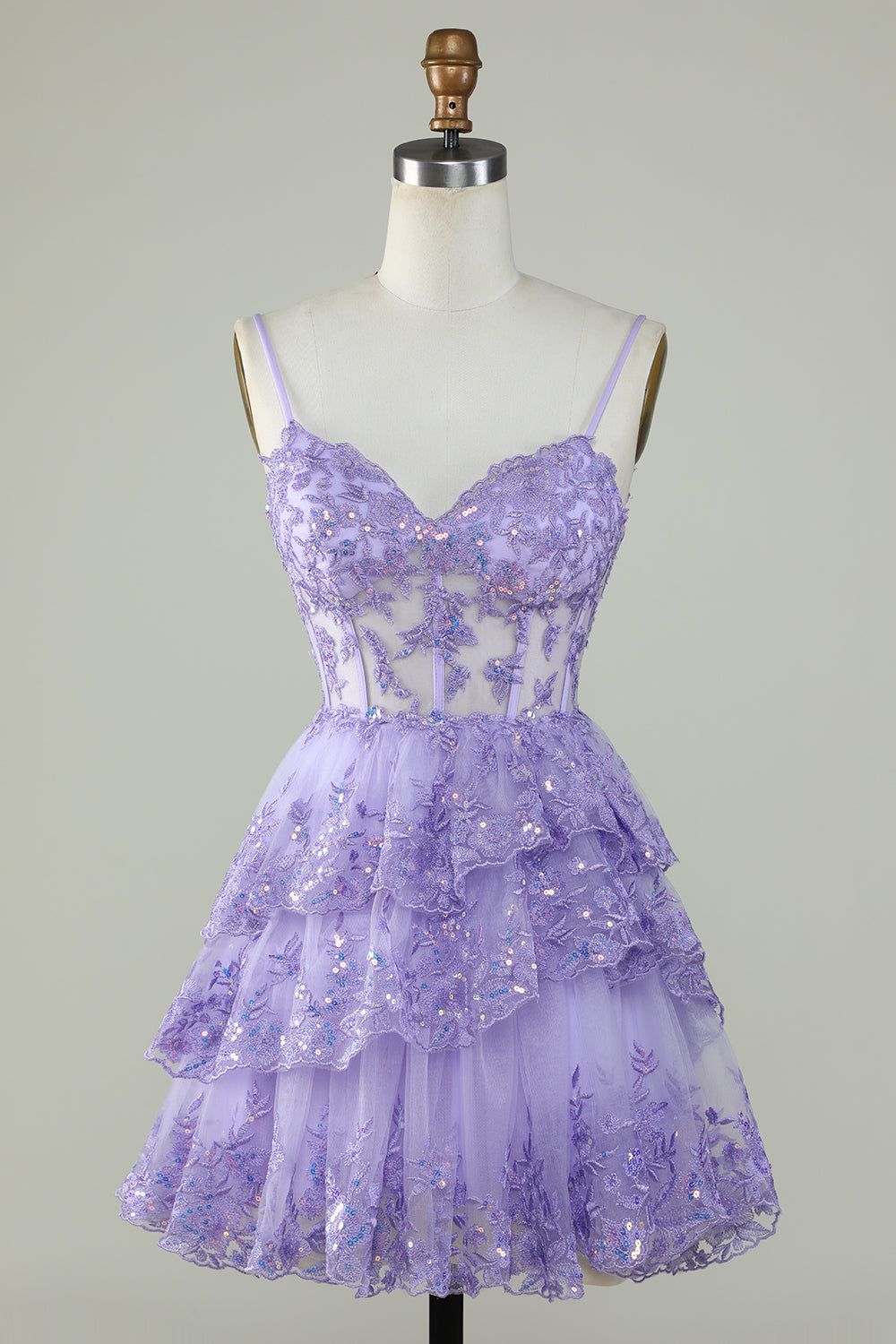 Spaghetti Straps Lace A-Line Homecoming Dress