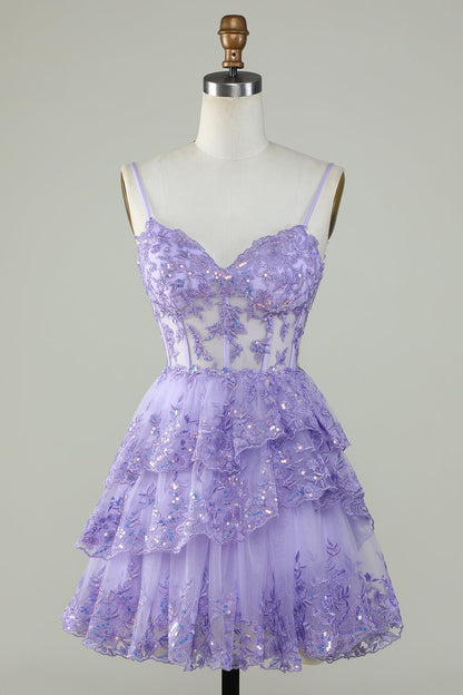 Spaghetti Straps Lace A-Line Homecoming Dress