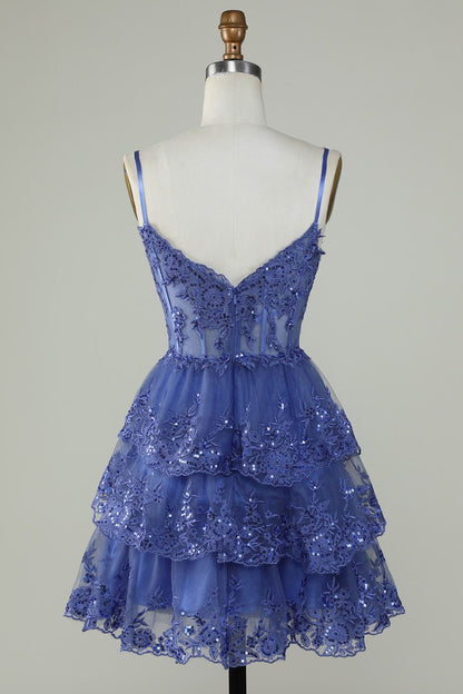 Spaghetti Straps Lace A-Line Homecoming Dress