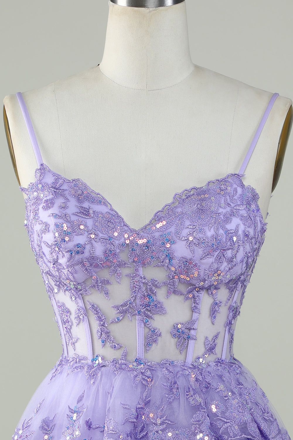 Spaghetti Straps Lace A-Line Homecoming Dress