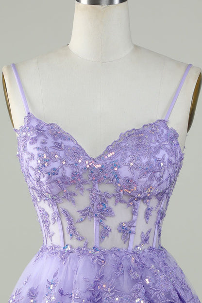 Spaghetti Straps Lace A-Line Homecoming Dress