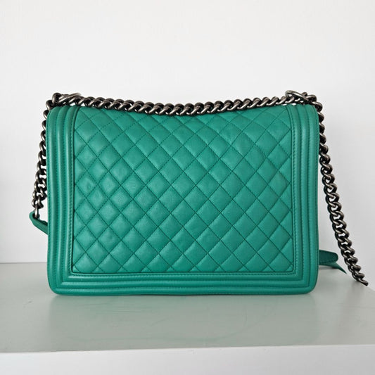 Chanel Green Large Quilted Leather Le Boy Bag