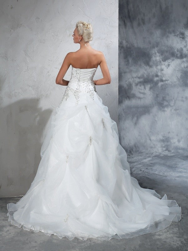omberprom Dress To A Wedding Ball Gown Strapless Beading Sleeveless Long Organza Dress For Wedding
