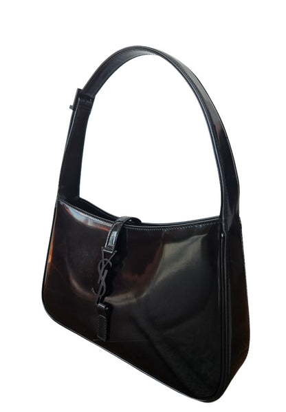 Saint Laurent Black Le 5 A 7 Hobo Patent Leather Bag