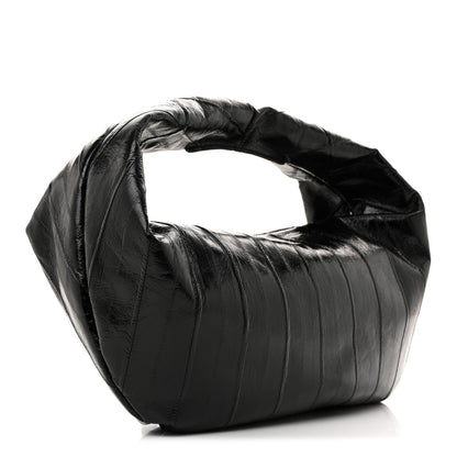 Glossy Calfskin Eelskin Embossed Medium Olivia Hobo Black