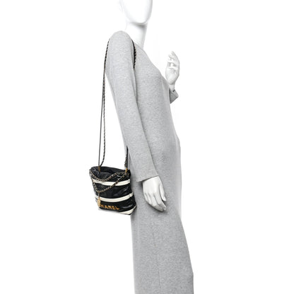 Shiny Calfskin Striped Mini Chanel 22 Black White
