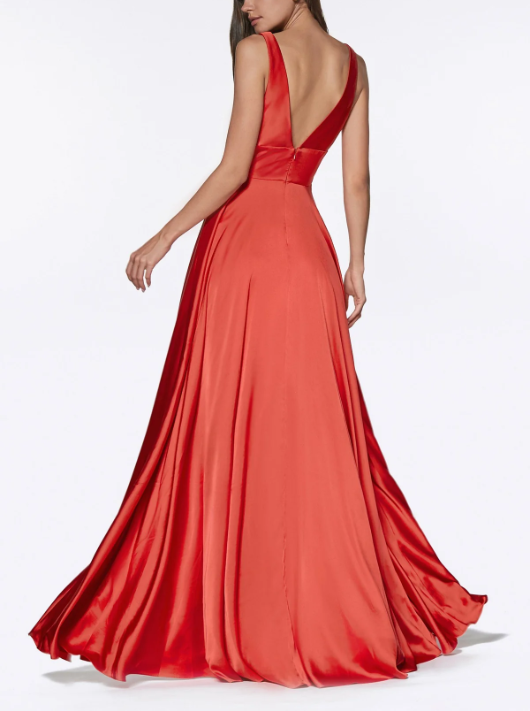omberprom Elegant Formal Women's Dresses Evening Wear Long Satin V-Neck Dress with Slit