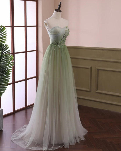 Beautiful Light Green Tulle A-line Formal Dress, Green Party Dress Prom Dress