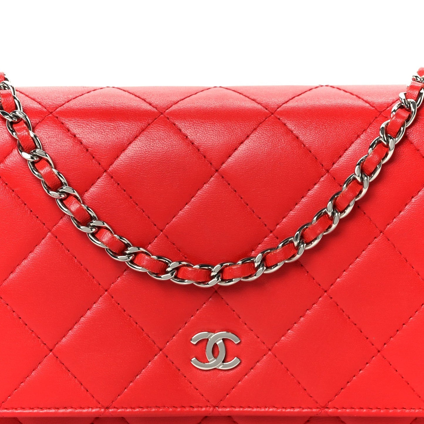 Lambskin Quilted Wallet On Chain WOC Red