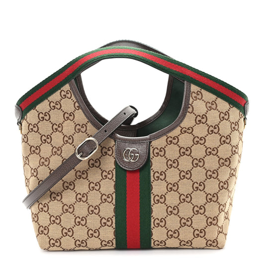 Monogram Web Small Giglio Tote Bag Beige Dark Brown