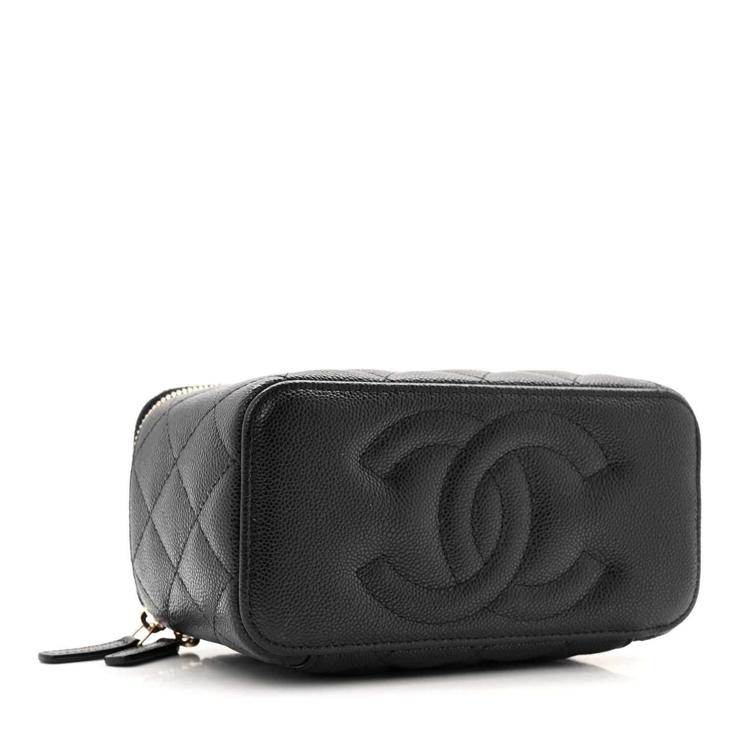 Caviar Quilted Small Vanity Case With Chain Black