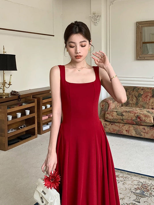 Wine Red Spandex Straps Ankle Party Dress, Wine Red Long Evening Dress Prom Dress