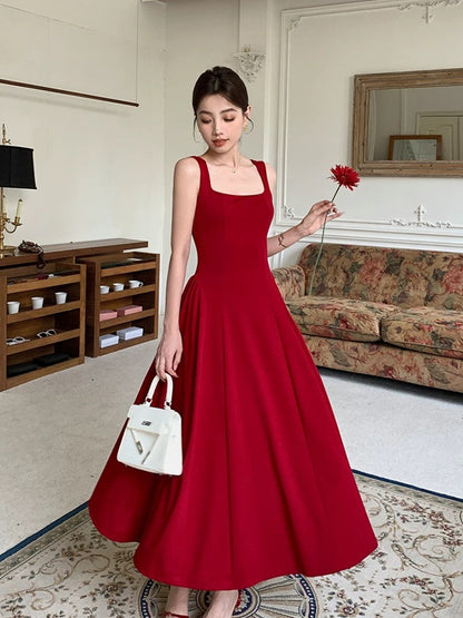 Wine Red Spandex Straps Ankle Party Dress, Wine Red Long Evening Dress Prom Dress