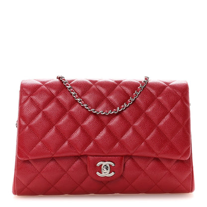 Caviar Quilted Clutch With Chain Flap Red