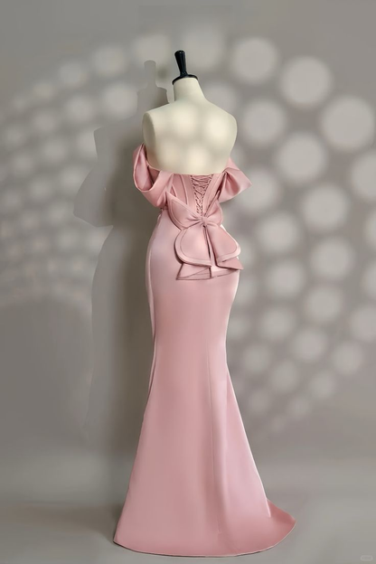 Pretty Pink Mermaid Evening Dress Pearl Beading Off Shoulder Prom Dress Y7604