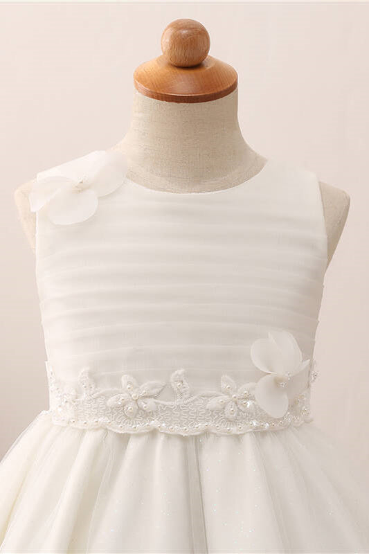 Adorable 3D Flowers Pearl Flower Girl Dress with Bow