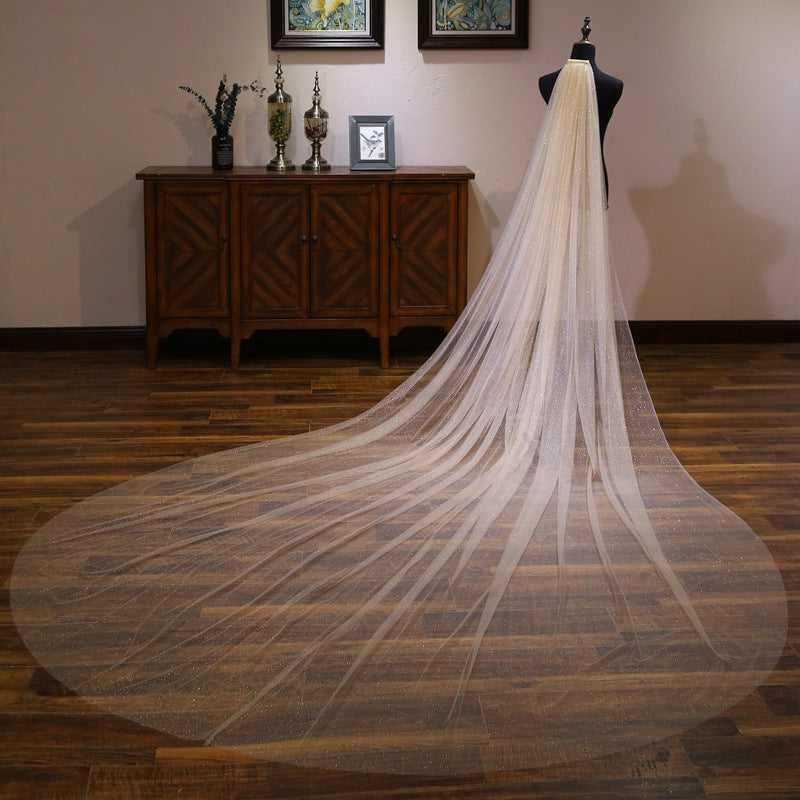 Sparkle Champagne Tulle Wedding Veil For Bride