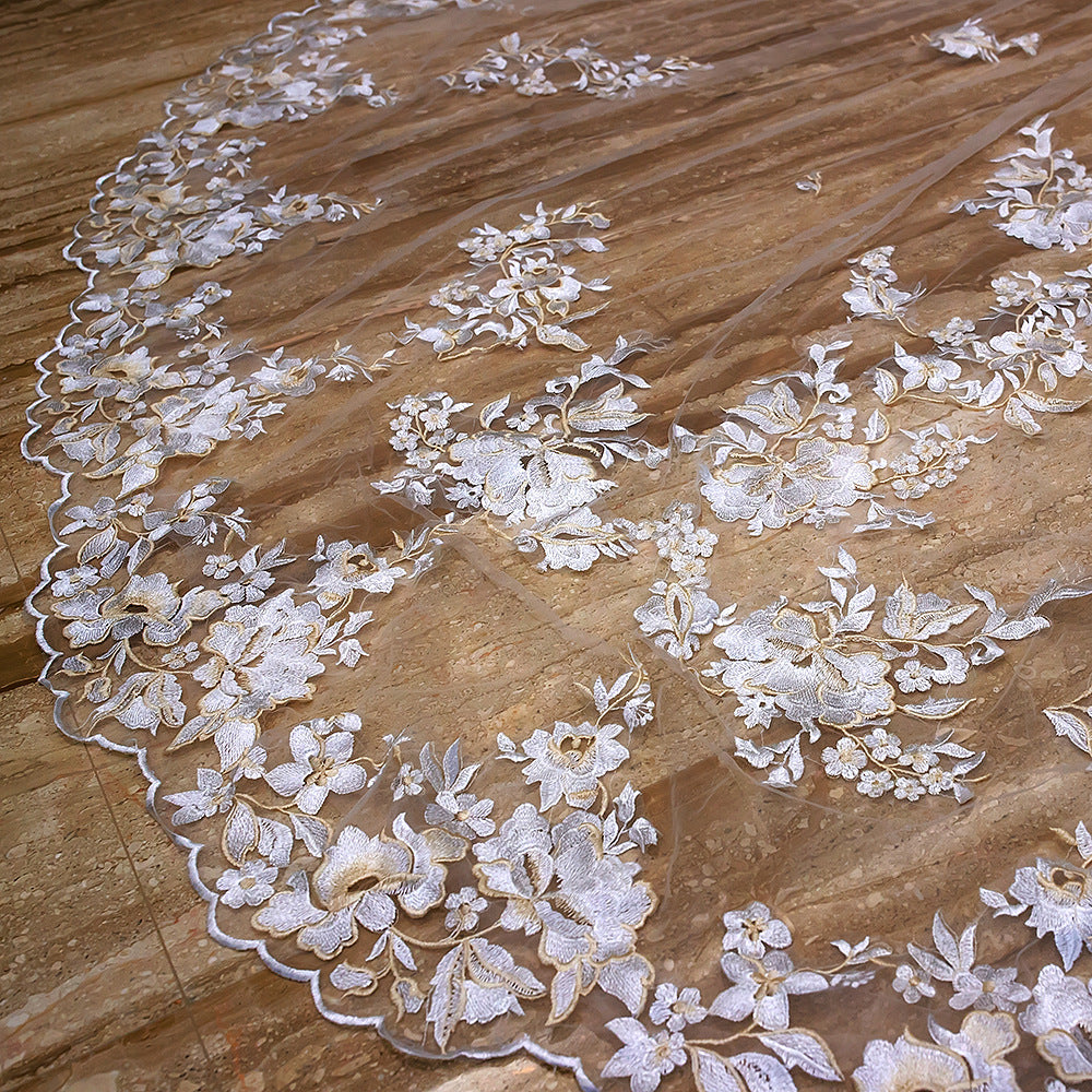 3.5 Meters Double Layers Tulle Floral Wedding Veil