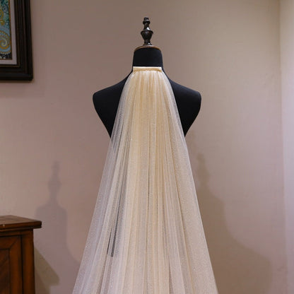 Sparkle Champagne Tulle Wedding Veil For Bride