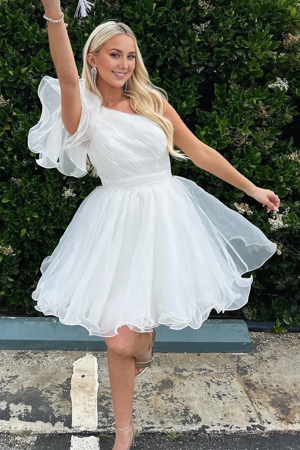 omberprom A-line Graduation Dresses One Shoulder Organza Homecoming Dress