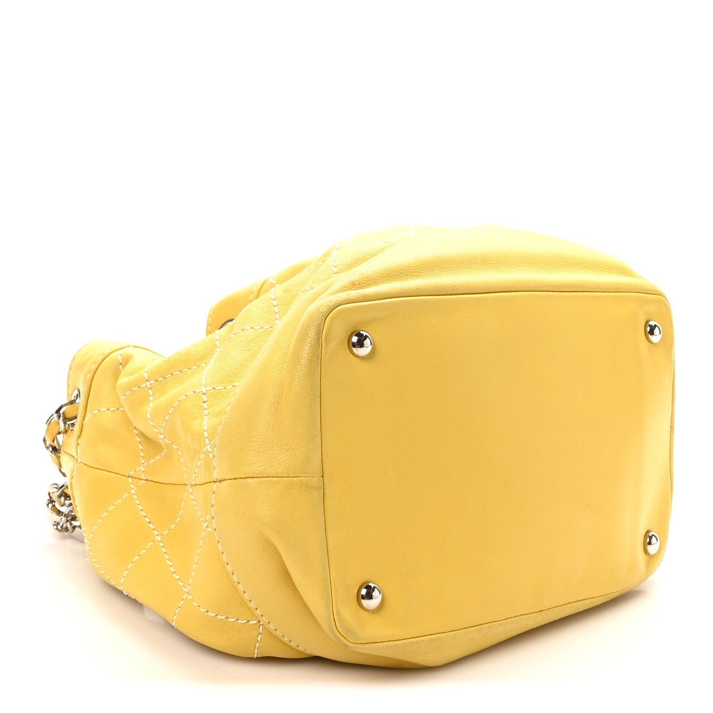 Calfskin Contrast Stitch Surpique Bucket Bag Yellow