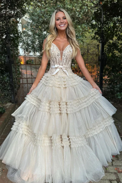 omberprom Princess A Line Long Prom Dress Off the Shoulder Light Pink with Ruffles