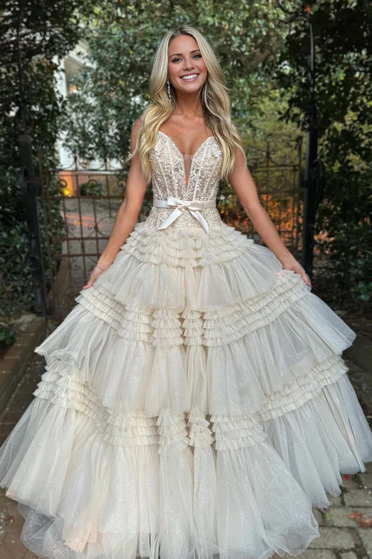 omberprom Princess A Line Long Prom Dress Off the Shoulder Light Pink with Ruffles