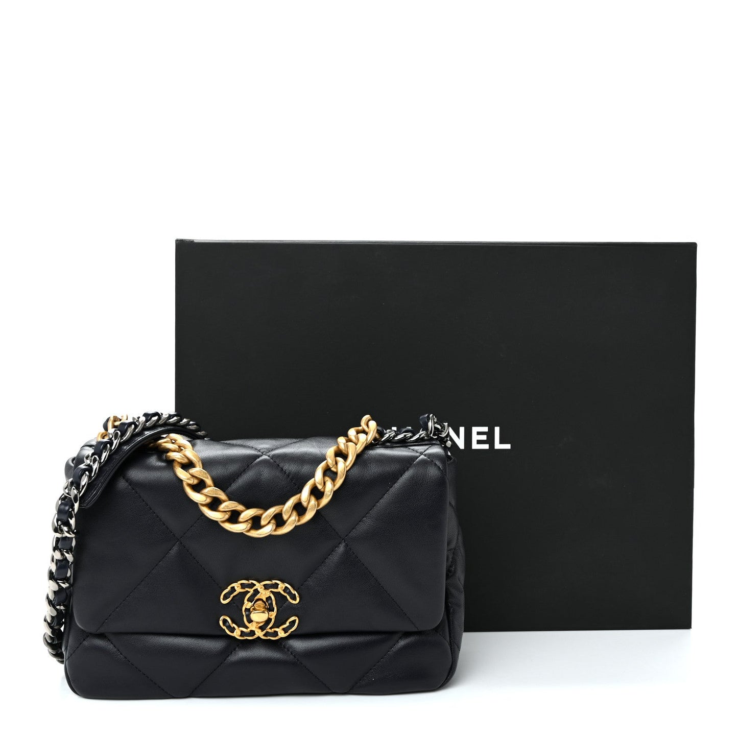 Lambskin Quilted Medium Chanel 19 Flap Navy Blue
