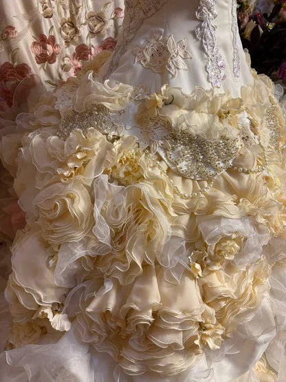 Gorgeous Strapless Ruffles Sweet 16 Quinceanera A-Line Evening Dress Ball Gown TP4283