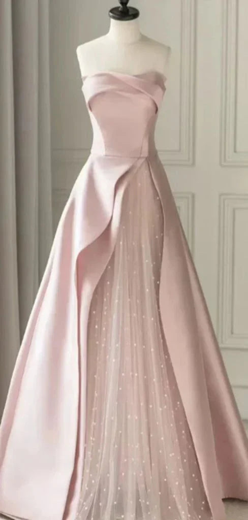 omberprom Elegant Dresses Gowns Evening Dresses Strapless A Line Pink Long Prom Dress Formal Birthday Party Dress