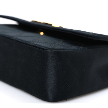 Satin Quilted Mini Single Flap Black